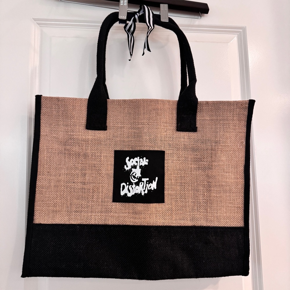 SOCIAL DISTORTION ROCKABILLY PUNK BURLAP TAN & BLACK TOTE BAG Brand New